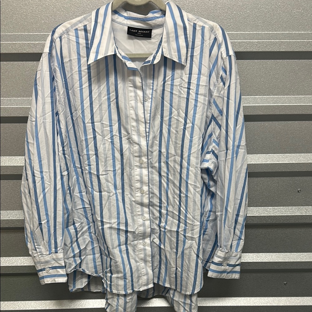 LANE BRYANT Womens Oversized Striped Shirt Coastal PLUS 22/24 MobWife Preppy Top